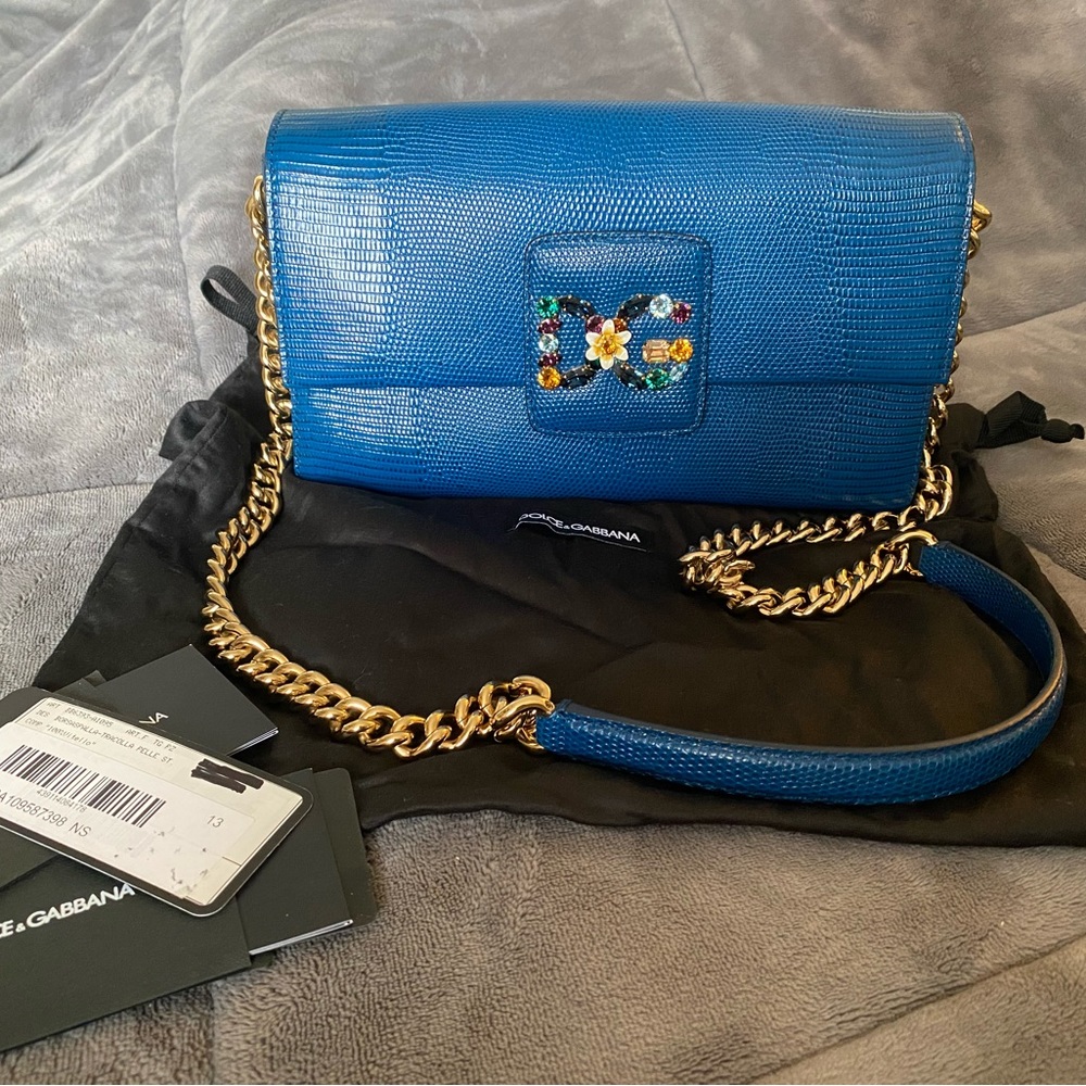 SOLD Dolce & Gabbana Blue Gemstone ‘Millenial’ Leather Shoulder/Crossbody Bag